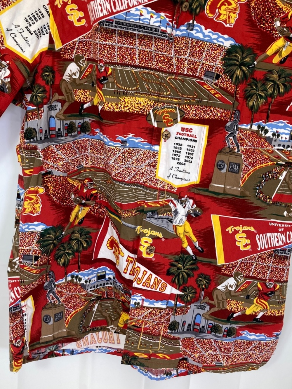 Reyn Spooner Team Trojan USC Trojans Button Down Shirt Red Stadium Images Sz XS - Picture 5 of 13